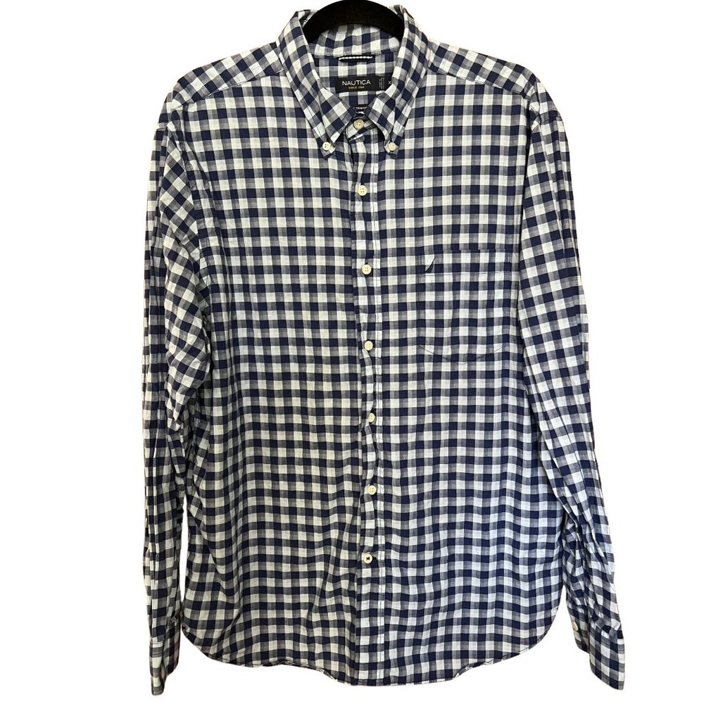 Like New! Blue Checkered Full-Cotton Button Down // Nautica Men's Size XL